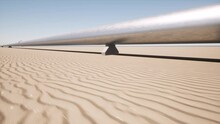 Aerial Landscape With Metal Pipeline In The Sand Desert