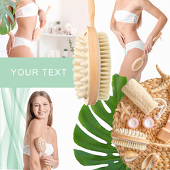 Poster - Collage of young women with anticellulite massage brushes