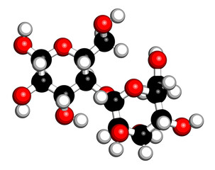 Sticker - Lactose milk sugar molecule. 3D rendering. Atoms are represented as spheres with conventional color coding