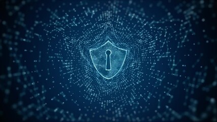 Poster - Shield Icon of Cyber Security. Digital data Network Protection. Network Connection Data Analysis. Technology Digital Data Future Background with Line and Dots Connect.