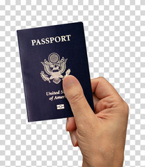 Wall Mural - Hand holding a US American Passport on isolated background. Including clipping path or cutout.