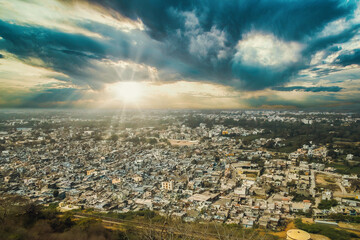 Canvas Print - Aerial cityscape view in the beautiful sunset