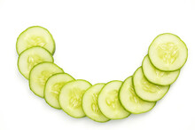 Closeup Of Sliced Cucumber Isolated On White Background.