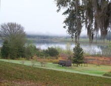 Heavy Fog Layer Over A Small Lake