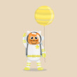 © Luqman - Illustration vector graphic cartoon of cute cat astronaut holding balloon shaped a planet. Childish cartoon design suitable for product design of children's books, t-shirt etc