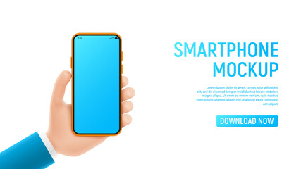 mockup with cartoon hand and smartphone. template of smart phone with blank display in cartoon hand 