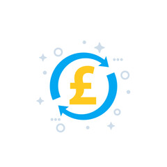 Sticker - cash back, money refund and exchange vector icon with pound