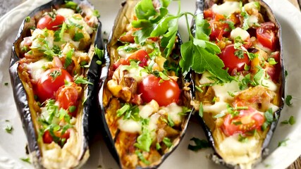 Wall Mural - baked aubergine with vegetable and mozzarella
