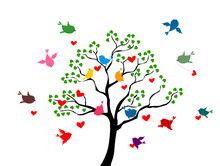 Birds Trees And Hearts Vector Illustration