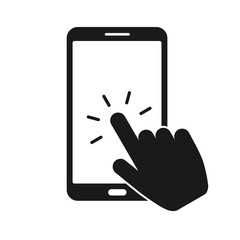 Poster - Touch screen smartphone sign icon. Hand pointer symbol. Flat design style. Vector