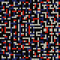 Poster - Mosaic tile in red blue and white colors. Remaining tiles are black. Vector.