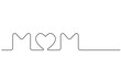 © dore art - Mather`s Day continuous one line drawing on white. Festive card line art style with heart and word mom.