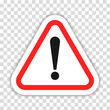 Danger icon, Caution symbol, Exclamation sign. Isolated exclam risk triangle on transparent background. Colored warning alert concept design. Vector illustration to PNG.