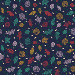 Wall Mural - Floral nature leaves vector seamless pattern hand drawn. EPS10