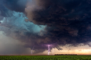 stormy sky with lightning strikes from a thunderstorm