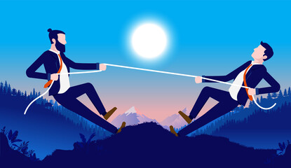 Wall Mural - Business competition - Two businessmen rivals in formal wear competing outdoors. Rivalry and contest concept. Vector illustration.