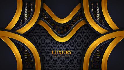 Wall Mural - Modern luxury background with black and golden color shapes ornaments glitters glow effect Premium Vector