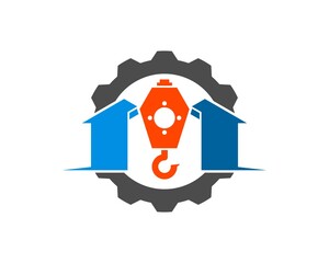 Sticker - Mechanical gear with house and construction crane