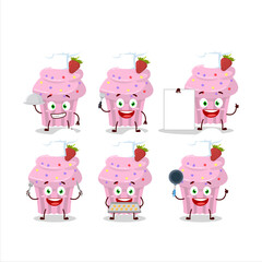 Sticker - Cartoon character of strawberry muffin with various chef emoticons