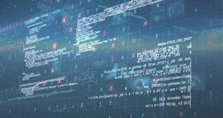 Poster - Animation of interface screens with moving text information and security alert over dark background