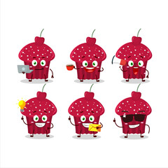 Wall Mural - Cherry muffin cartoon character with various types of business emoticons