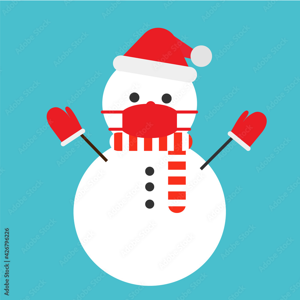 マスクをしたサンタコスプレの雪だるまのイラスト Snowman With Mask Wall Mural まりこ すぎもと