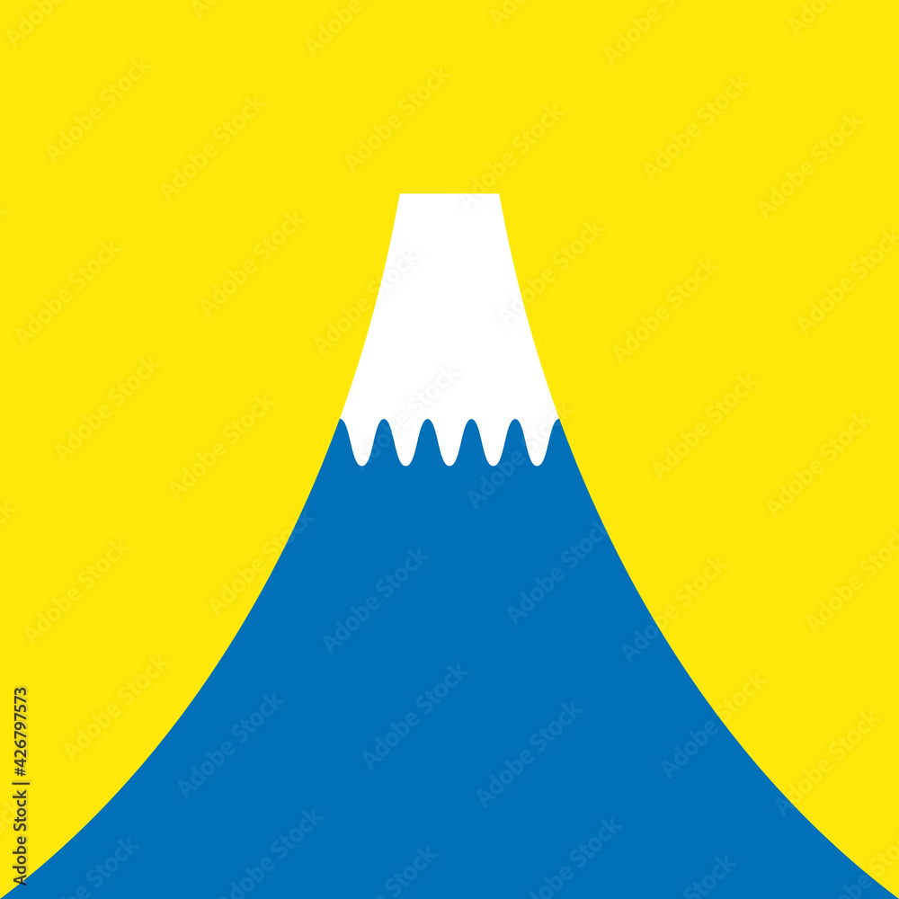 黄色い背景に冠雪した富士山のシンプルなイラスト Mt Fuji In Yellow Background Fototapety