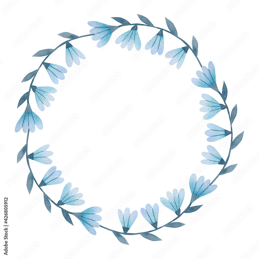 Watercolor floral wreath isolated on white background in folk art ...