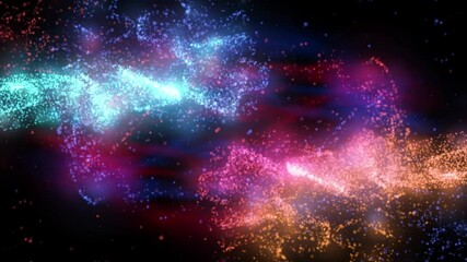 Wall Mural - 4k abstract motion background animation shining energy particles and magic dust forms turbulent wave