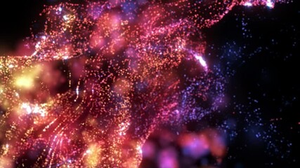 Wall Mural - 4k abstract motion background animation shining energy particles and magic dust forms turbulent wave
