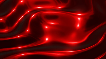 Canvas Print - Red chrome metal texture with waves, liquid metallic silk wavy design, 3D render illustration.