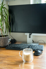 Wall Mural - Home office interior with laptop and cup of coffee