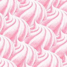 Seamless Pattern, Pink Meringues, Marshmallow. Vector In Graphic Vintage Retro. Sweetness, Sweet Cake, Dessert. For Cafe, Sweet Shop, Confectionery.