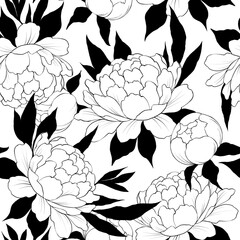 Elegance seamless pattern with flower peony. Floral background