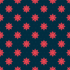 Red line Spider web icon isolated seamless pattern on black background. Cobweb sign. Happy Halloween party. Vector
