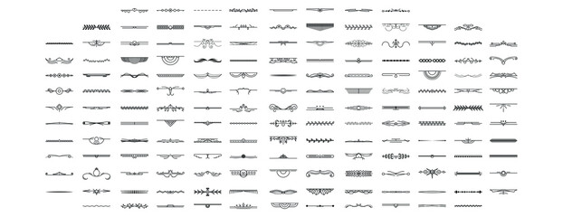 Set Black Simple Line Collection Doodle Border Elements Vector Design Style Sketch Isolated Illustration For Banner