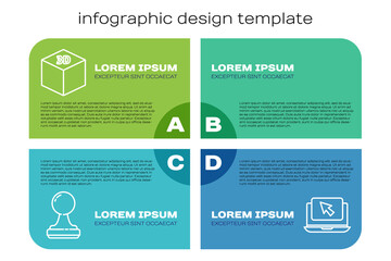 Poster - Set line Stamp, Isometric cube, Laptop and cursor and Red eye effect. Business infographic template. Vector