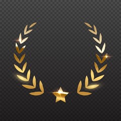 award star and golden laurel. gold prize elements on transparent background. champion glory in compe