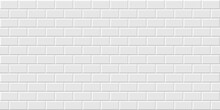 White Metro Tiles Seamless Background. Subway Brick Horizontal Pattern For Kitchen, Bathroom Or Outdoor Architecture Vector Illustration. Glossy Building Interior Design Tiled Material