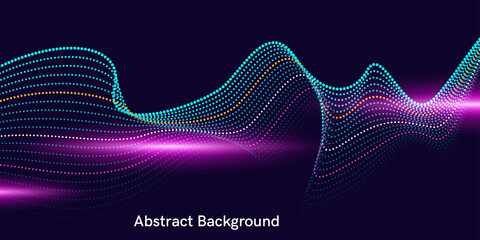 Fototapete - Vector abstract background with dynamic waves, lines, and particles. Illustration suitable for design