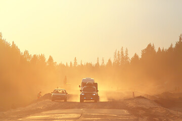 Wall Mural - hot summer day on the road landscape in traffic jam / abstract urban view in traffic