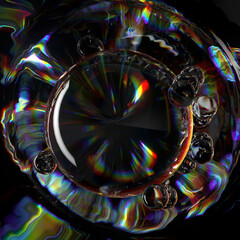 Poster - 3d render of refractive glass composition. Complex refractions and reflections. Wavy distortion and light dispersion.