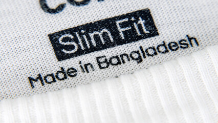 White cotton t-shirt with print - Made in Bangladesh, close up