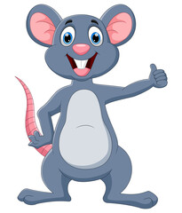 Wall Mural - cute mouse cartoon thumbs up isolated on white background