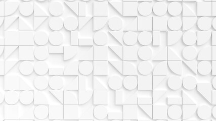 Poster - Modern white background with swiss styled semicircular 3d elements changing pattern. Minimal light geometric background .
