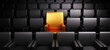 Empty rows of black theater or movie seats with one special golden seat - 3D illustration