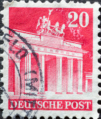 Wall Mural - GERMANY - CIRCA 1948: a postage stamp from Germany, showing the historic building of the Brandenburg Gate