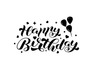 Canvas Print - Happy birthday brush lettering. Vector stock illustration for card or banner