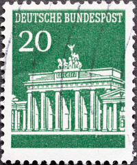 Wall Mural - GERMANY - CIRCA 1966: a postage stamp from Germany, showing the Brandenburg Gate in Berlin  green