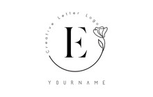 Creative Initial Letter E Logo With Lettering Circle Hand Drawn Flower Element And Leaf.